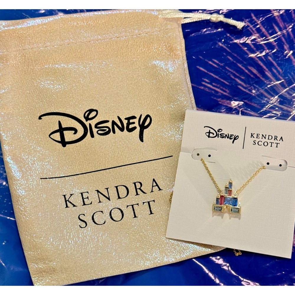 2026 Disney Parks Kendra Scott Castle Necklace Multicolor Crystal Gold NEW Pouch